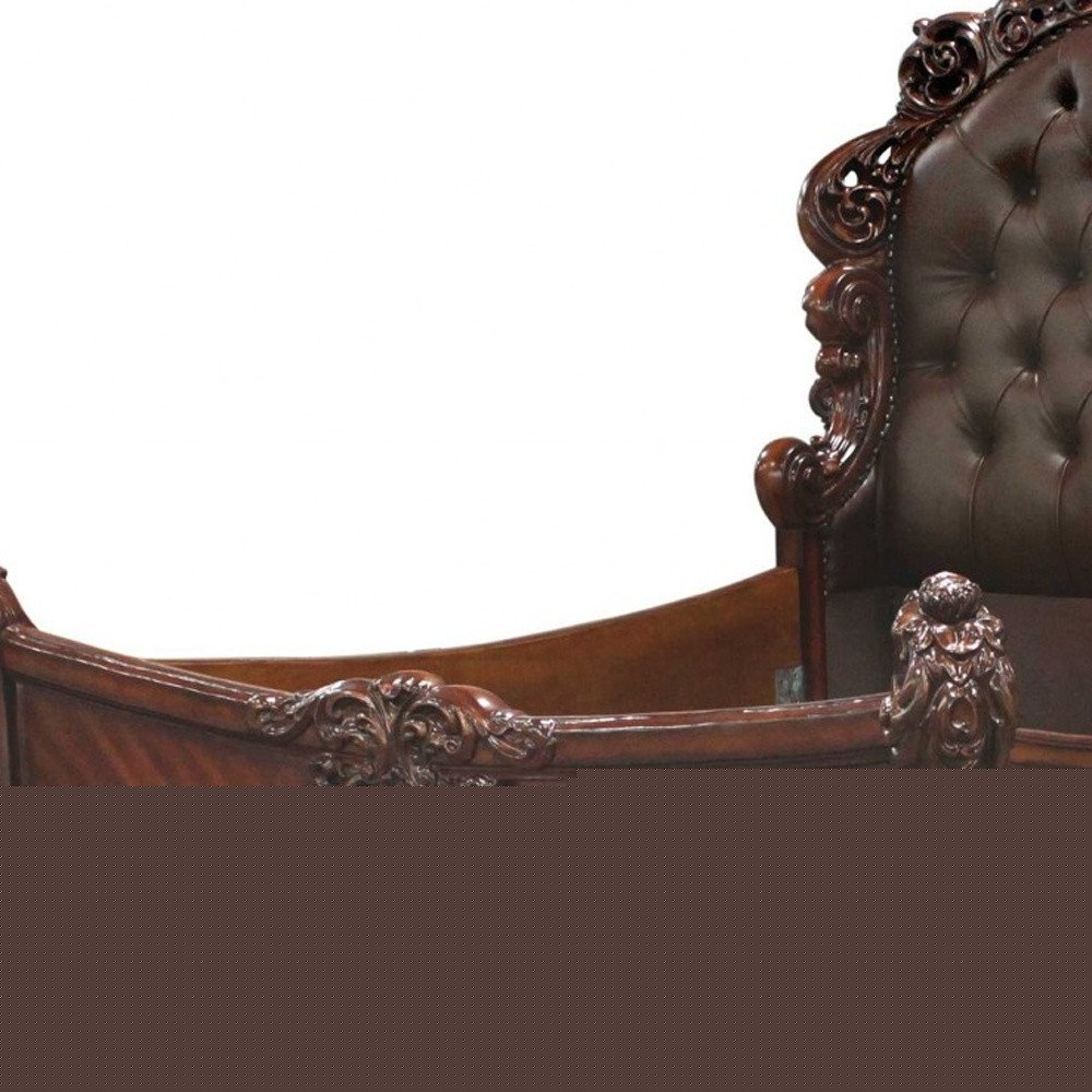 Dark Brown and Cherry Blossom Pink Tufted Upholstered Faux Leather No Bed