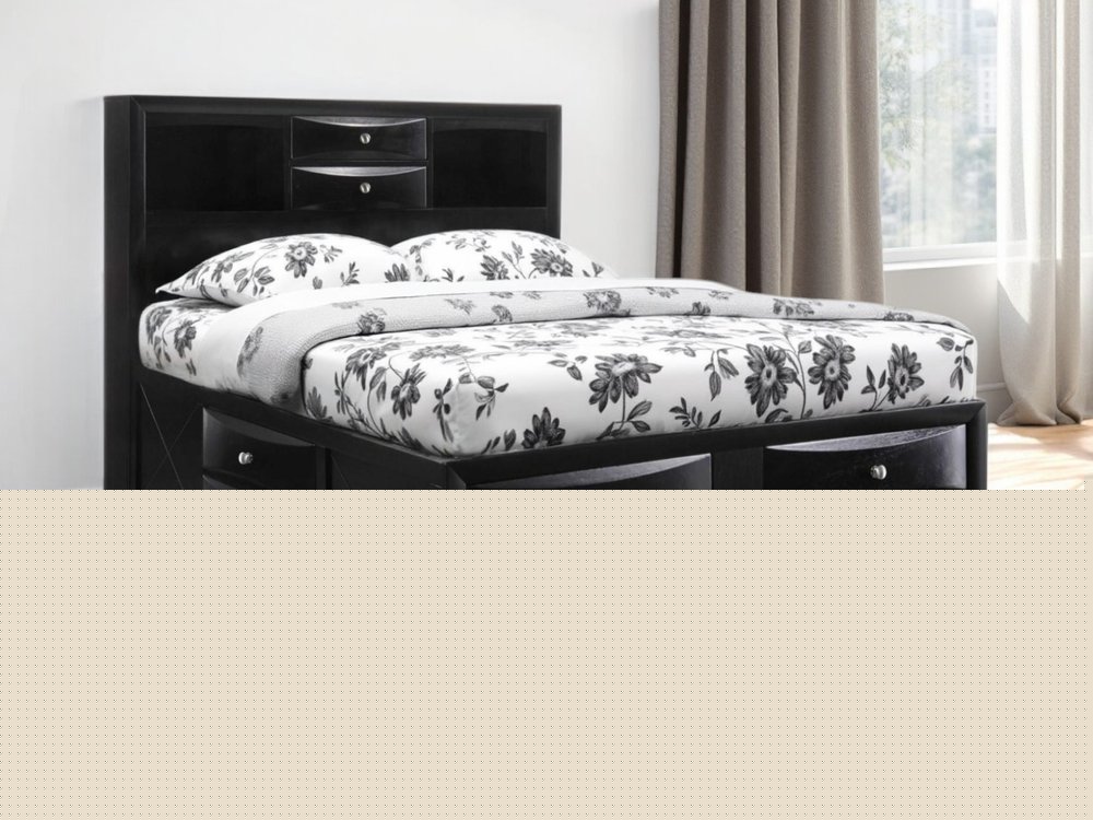 Black Wood Full With Ten Drawers Bed Frame