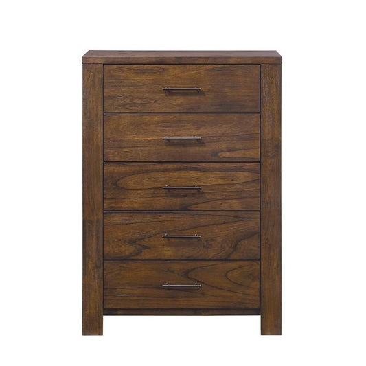 34" Brown Solid Wood Five Drawer Dresser