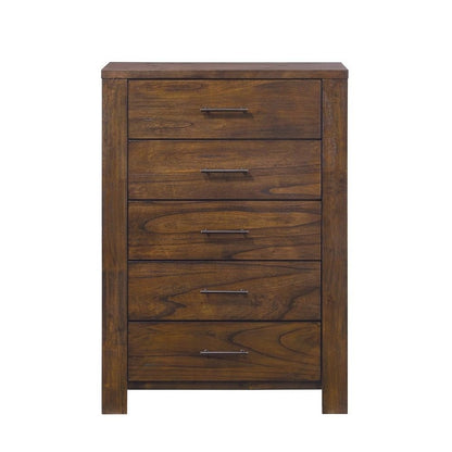 34" Brown Solid Wood Five Drawer Dresser