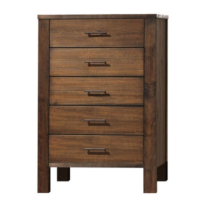 34" Brown Solid Wood Five Drawer Dresser
