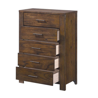 34" Brown Solid Wood Five Drawer Dresser