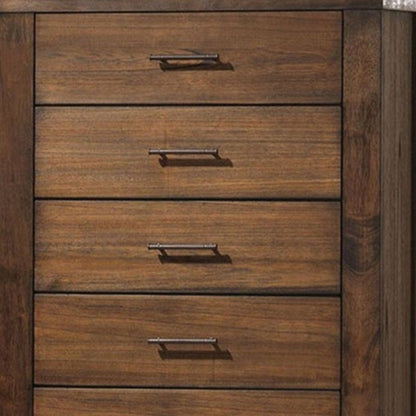 34" Brown Solid Wood Five Drawer Dresser