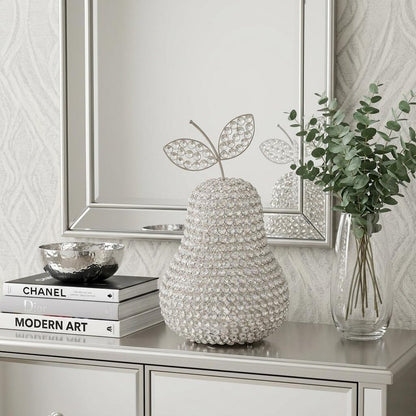 18" Silver Faux Crystal and Silver Decorative Pear Tabletop Sculpture