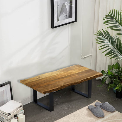 43" Brown And Black Solid Wood And Iron Coffee Table