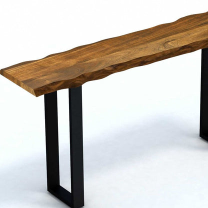 69" Brown and Black Solid Wood Distressed Sled Console Table