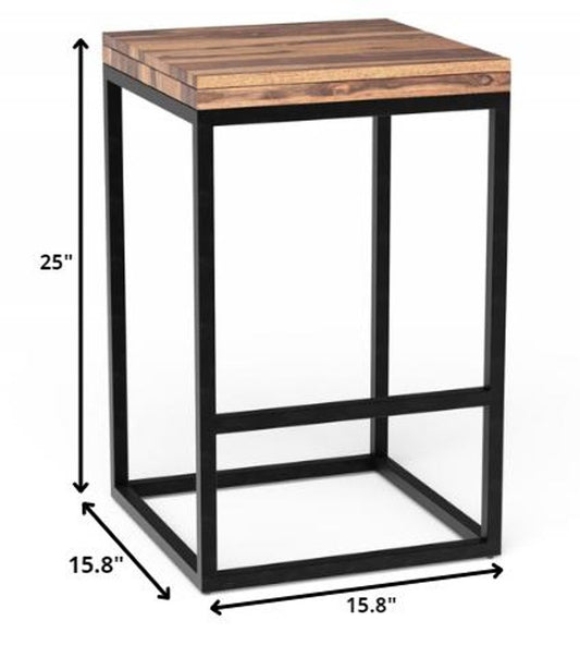 25" Brown and Black Solid Wood and Iron Backless Counter Height Bar Chair