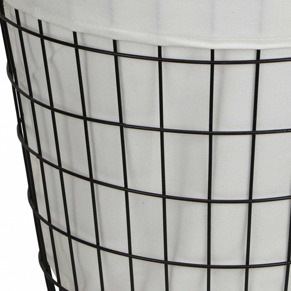 White Fabric Lined Metal Laundry Type Basket With Handle