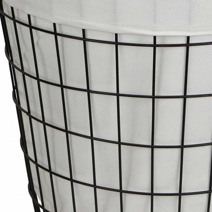White Fabric Lined Metal Laundry Type Basket With Handle