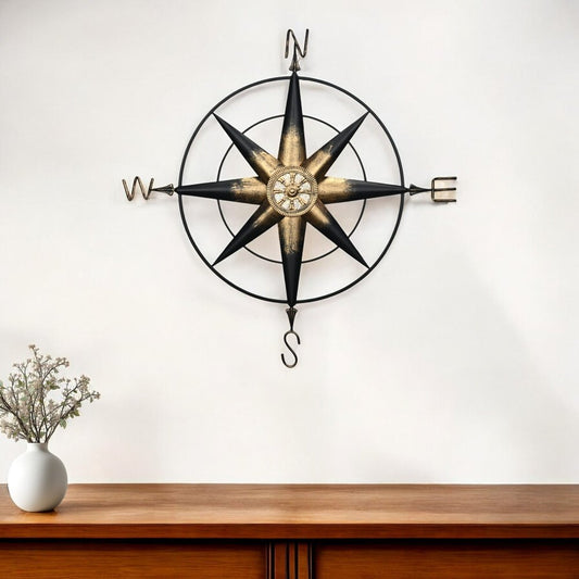 39" Black Rustic Compass Metal Wall Decor
