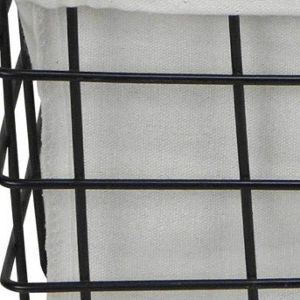 Set Of 3 Rectangular White Fabric Lined Metal Wire Baskets