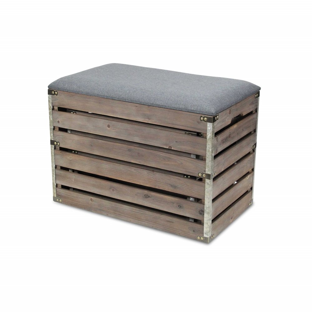 24" Gray and Brown Linen Upholstered Storage Bench with Flip Top
