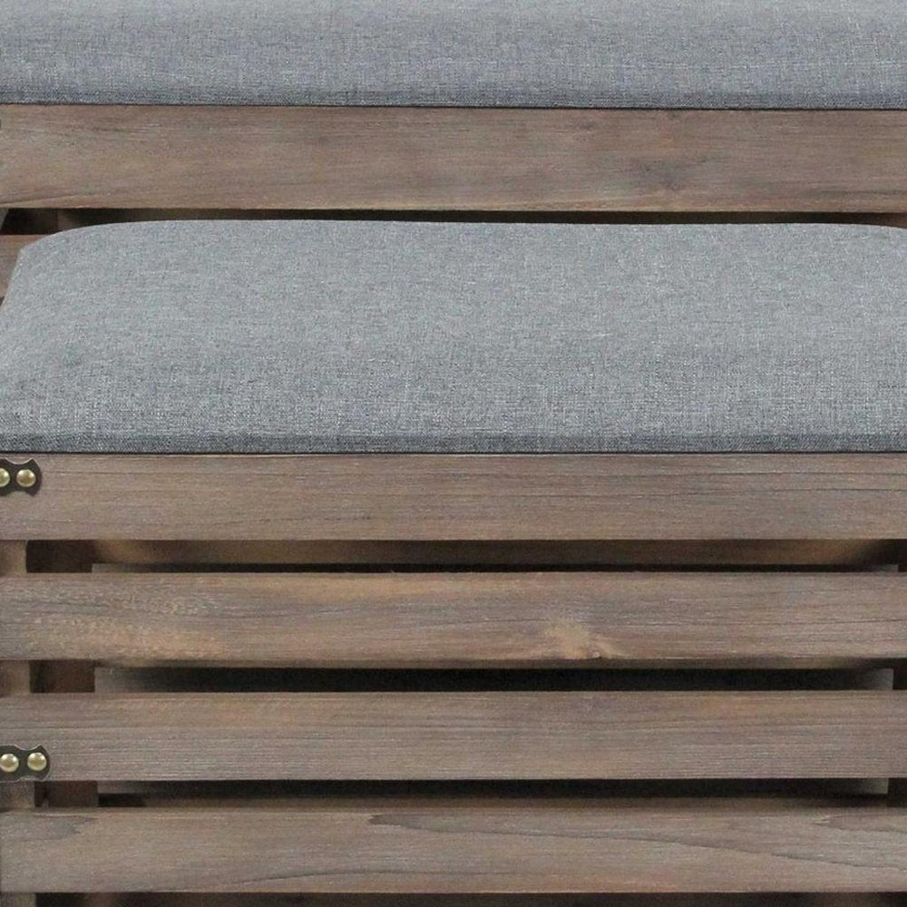 Set of Two 24" Gray Linen Upholstered Storage Entryway Stool With Flip Top
