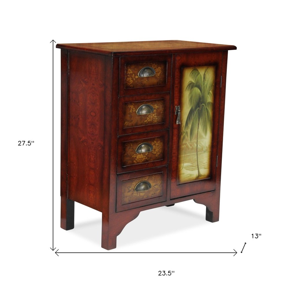 Golden Palm Tree Accent Cabinet