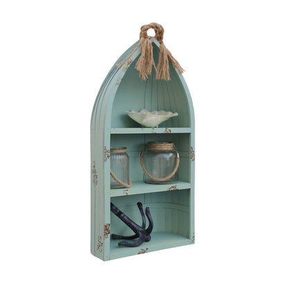 34" Aqua Blue Wood Canoe Hanging Shelf
