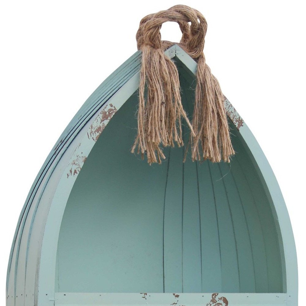 34" Aqua Blue Wood Canoe Hanging Shelf