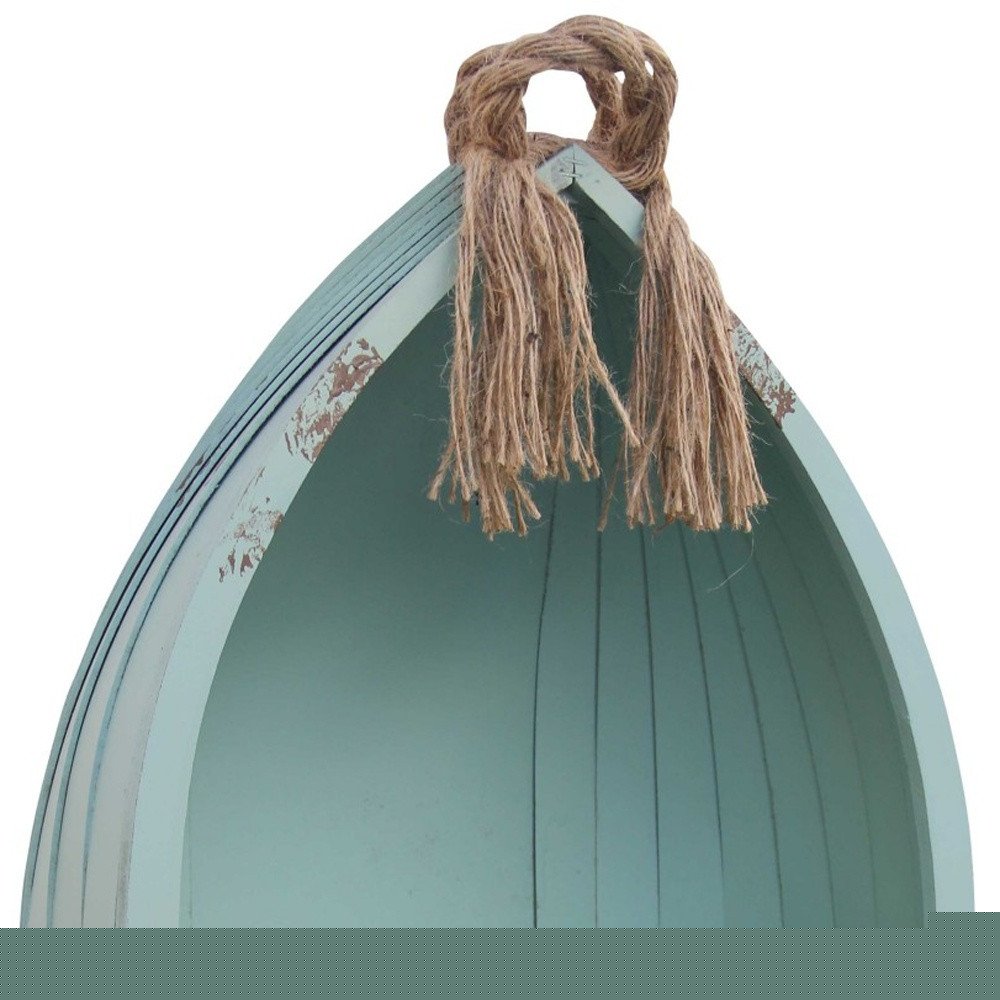 34" Aqua Blue Wood Canoe Hanging Shelf