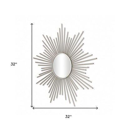 32" Silver Metal Sunburst Framed Accent Mirror