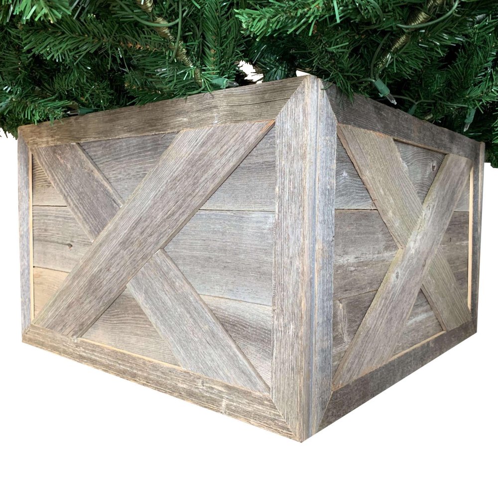 23" Gray Distressed Wood Christmas Tree Collar