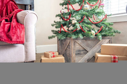 23" Gray Distressed Wood Christmas Tree Collar