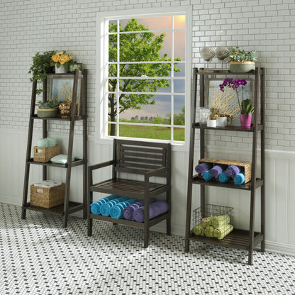 Espresso Solid Wood Ladder Bookcase