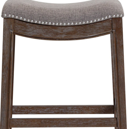 26" Gray and Brown Fabric and Solid Wood Backless Counter Height Bar Chair