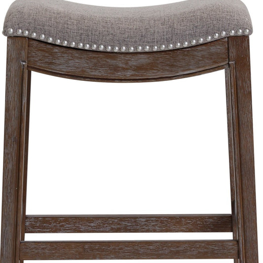 26" Gray and Brown Fabric and Solid Wood Backless Counter Height Bar Chair