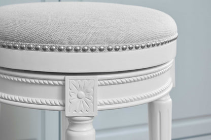26" White Solid Wood and Fabric Backless Counter Height Swivel Bar Chair