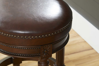 31" Brown Faux Leather And Solid Wood Bar Height Swivel Bar Chair