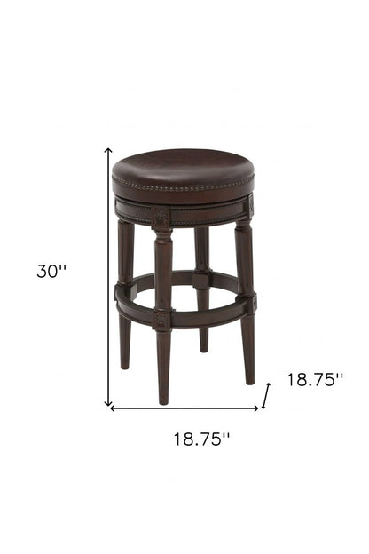 31" Brown Faux Leather And Solid Wood Bar Height Swivel Bar Chair
