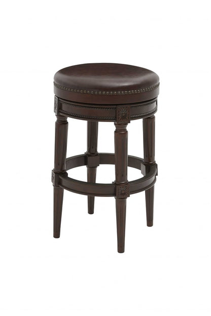 31" Brown Faux Leather And Solid Wood Bar Height Swivel Bar Chair