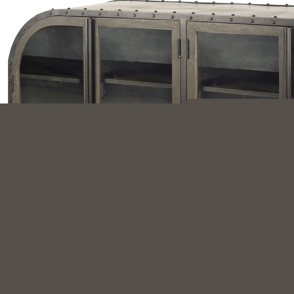 62" Dark Brown Iron Two Drawer Sideboard with Four Glass Doors