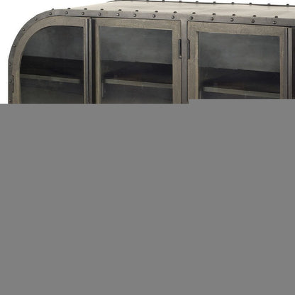 62" Dark Brown Iron Two Drawer Sideboard with Four Glass Doors