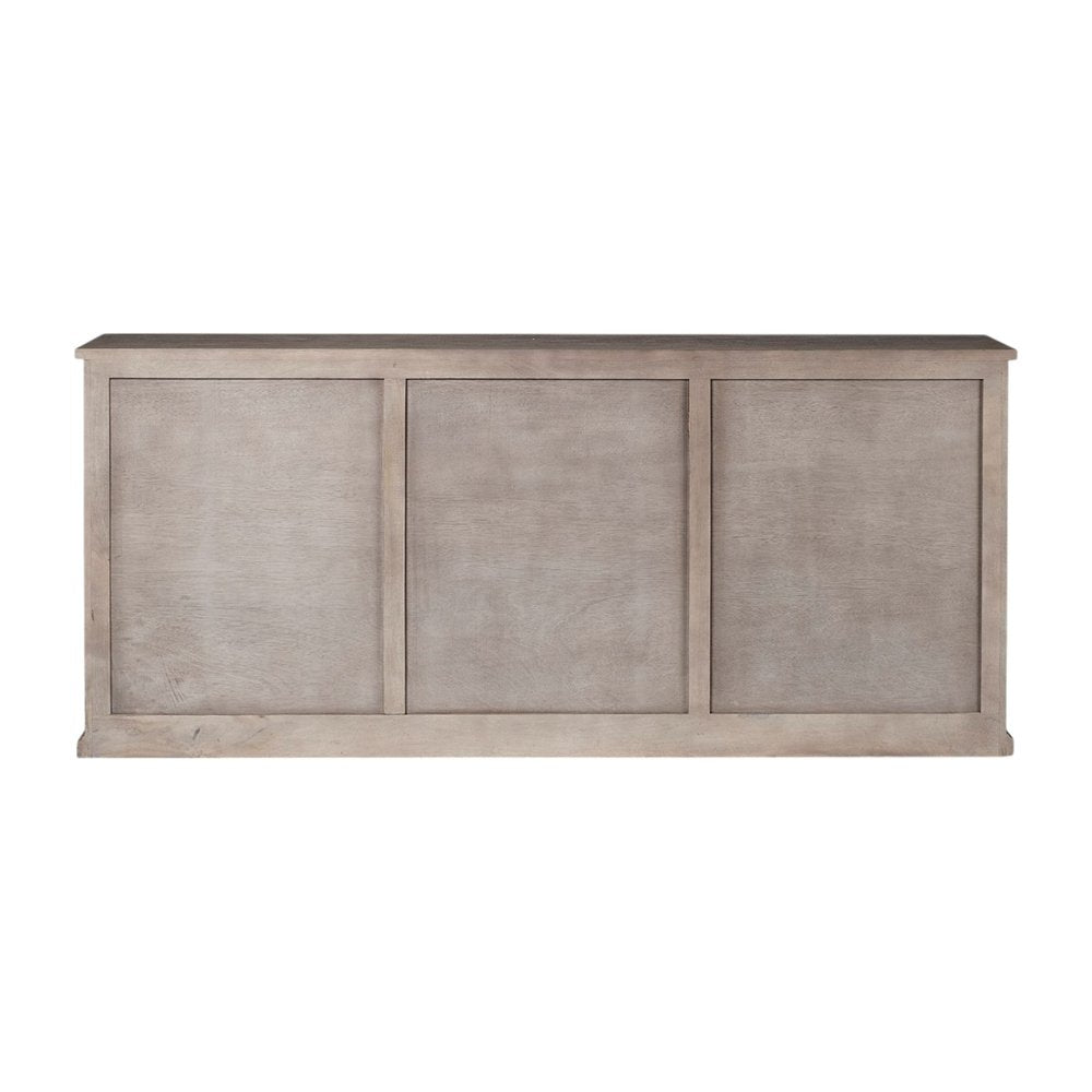 82" Brown Solid Wood Three Drawer Sideboard with Six Doors
