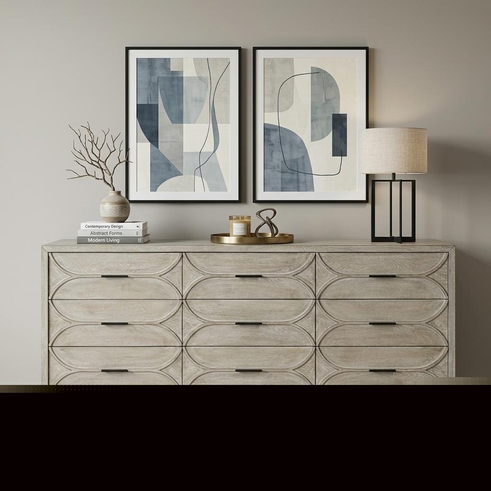 70" Light Brown Solid Wood Nine Drawer Sideboard