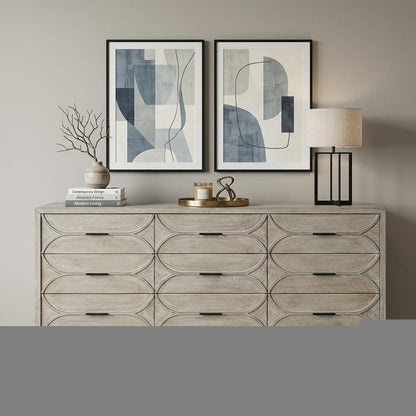 70" Light Brown Solid Wood Nine Drawer Sideboard