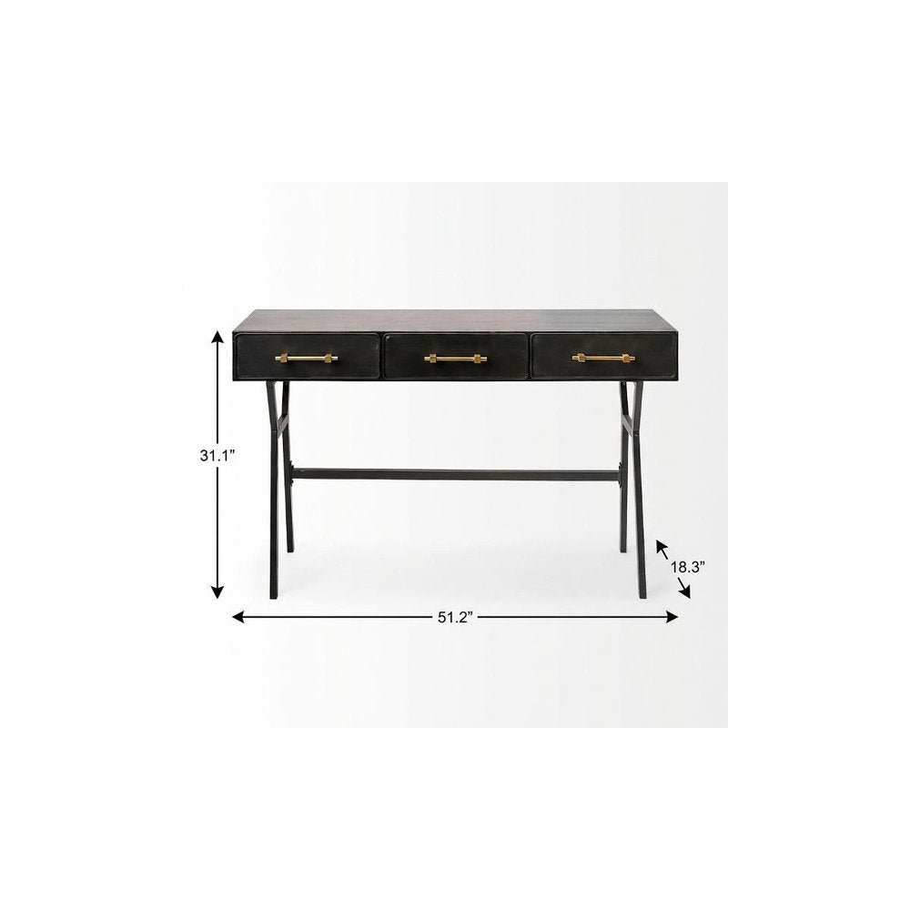51" Black Writing Desk With Three Drawers
