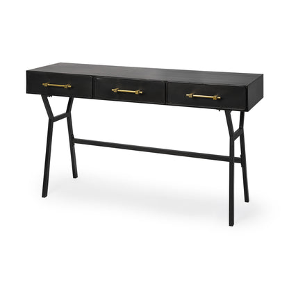 51" Black Writing Desk With Three Drawers