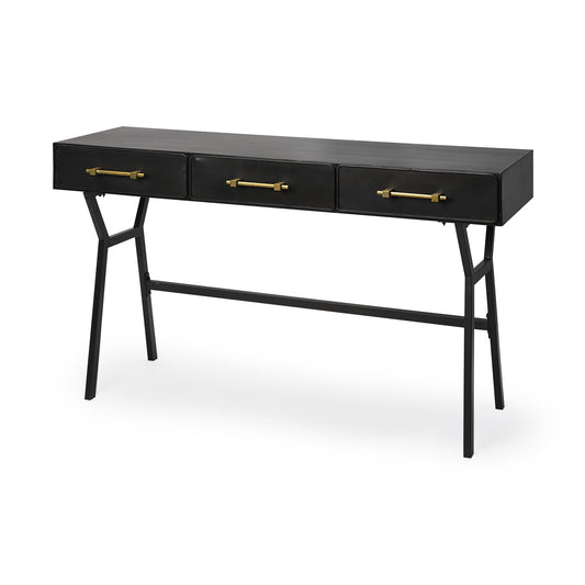 51" Black Writing Desk With Three Drawers