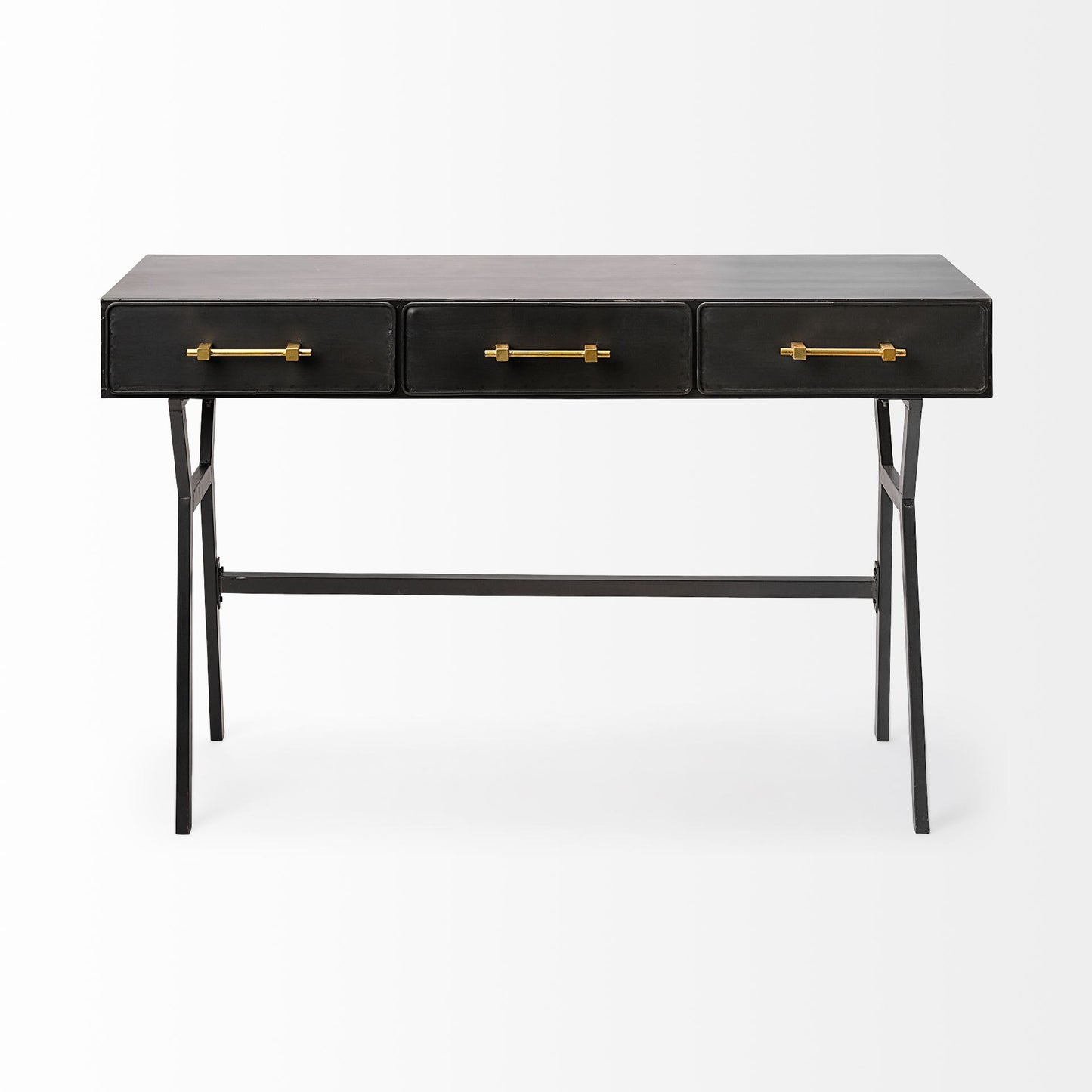 51" Black Writing Desk With Three Drawers