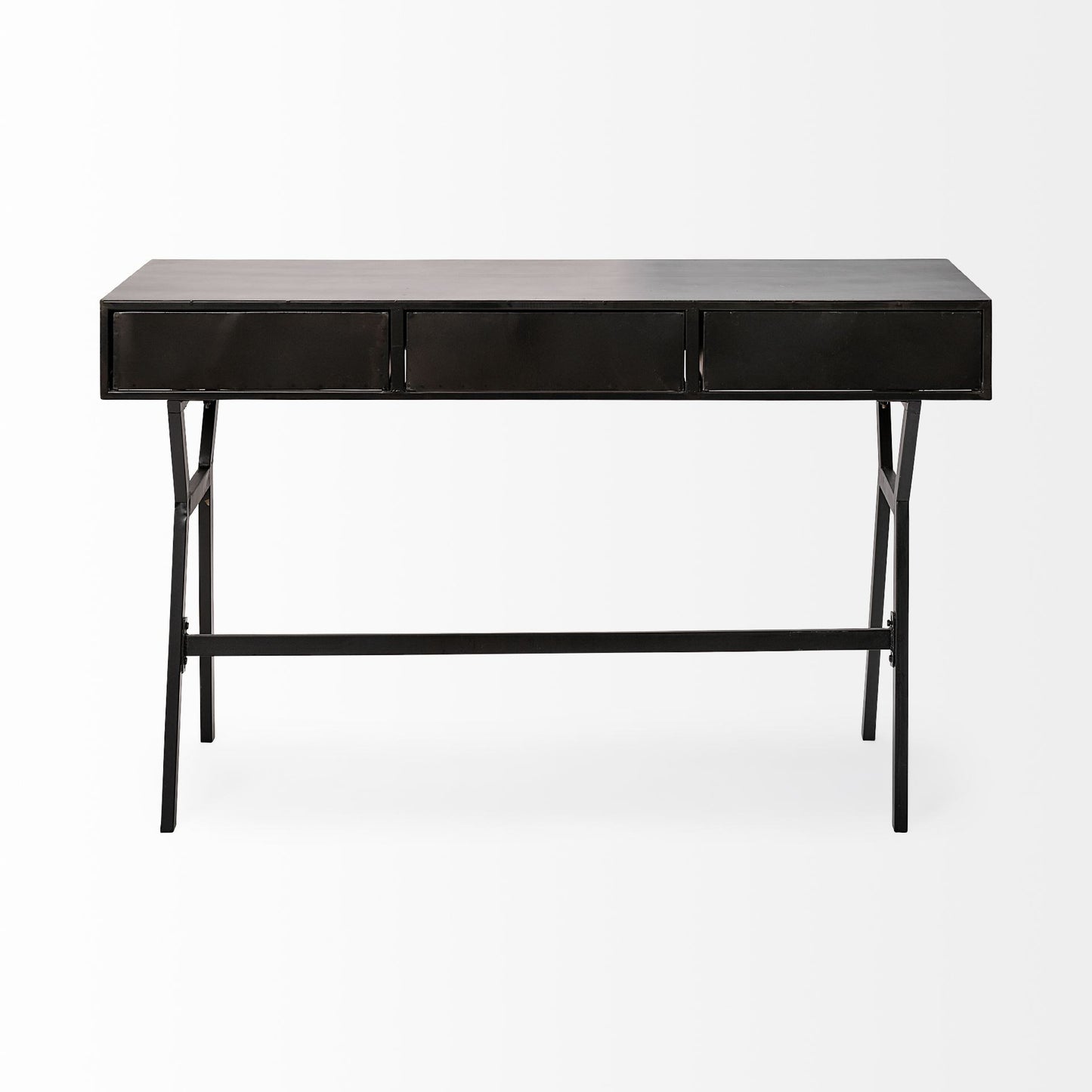 51" Black Writing Desk With Three Drawers