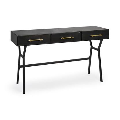 51" Black Writing Desk With Three Drawers
