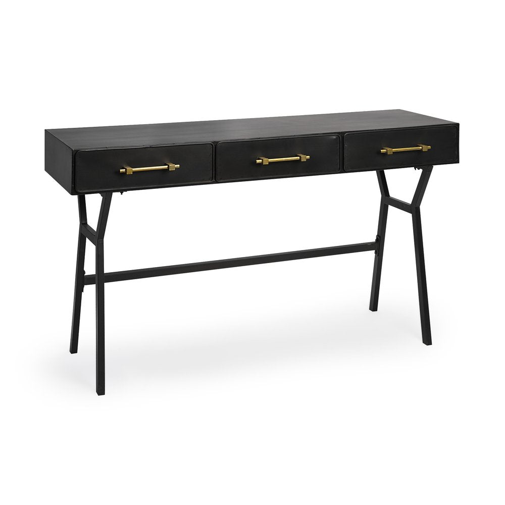 51" Black Writing Desk With Three Drawers