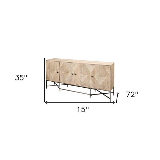 Light Brown Solid Mango Wood Sideboard With 4 Cabinet Doors