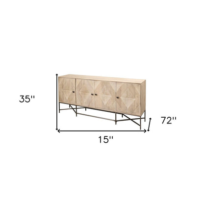 Light Brown Solid Mango Wood Sideboard With 4 Cabinet Doors