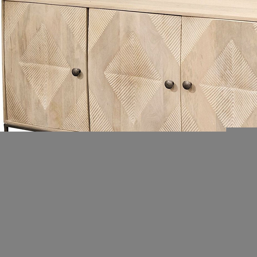 Light Brown Solid Mango Wood Sideboard With 4 Cabinet Doors