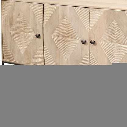 Light Brown Solid Mango Wood Sideboard With 4 Cabinet Doors