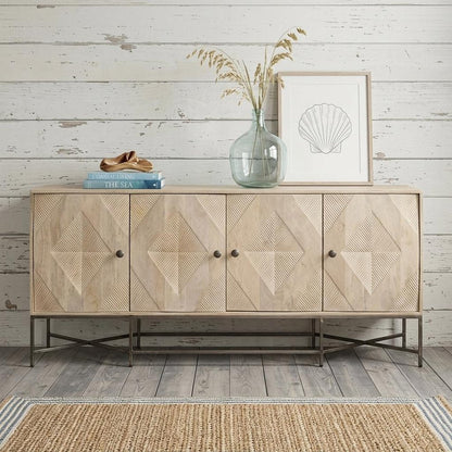 Light Brown Solid Mango Wood Sideboard With 4 Cabinet Doors