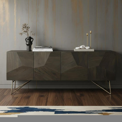 17" Dark Brown Solid Wood Sideboard with Four Doors