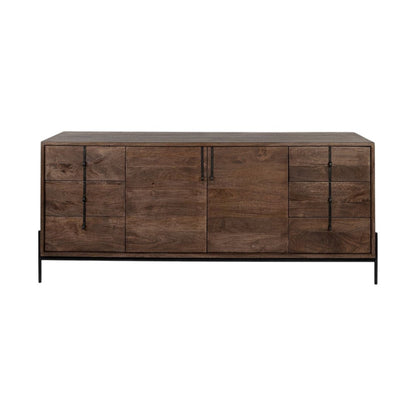 72" Brown Solid Wood Six Drawer Sideboard with Two Doors